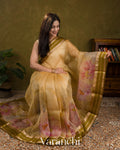 Muted Yellow Floral Printed Pure Kora Silk Saree