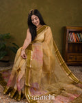 Muted Yellow Floral Printed Pure Kora Silk Saree