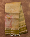 Muted Yellow Floral Printed Pure Kora Silk Saree