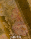 Muted Yellow Floral Printed Pure Kora Silk Saree