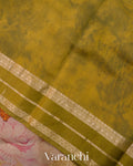 Muted Yellow Floral Printed Pure Kora Silk Saree