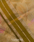 Muted Yellow Floral Printed Pure Kora Silk Saree