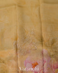 Muted Yellow Floral Printed Pure Kora Silk Saree
