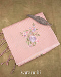 Baby Pink Floral Applique and Embroidered Pure Kora Silk Saree