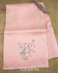 Baby Pink Floral Applique and Embroidered Pure Kora Silk Saree
