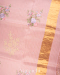 Baby Pink Floral Applique and Embroidered Pure Kora Silk Saree