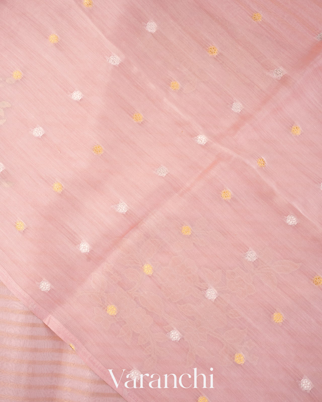 Baby Pink Floral Applique and Embroidered Pure Kora Silk Saree