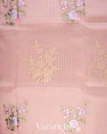 Baby Pink Floral Applique and Embroidered Pure Kora Silk Saree