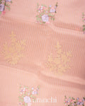 Baby Pink Floral Applique and Embroidered Pure Kora Silk Saree