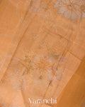 Muskmelon Orange Floral Printed Pure Kora Silk Saree