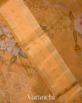 Muskmelon Orange Floral Printed Pure Kora Silk Saree