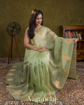 Mint Green Borderless Pure Kora Silk Handloom Saree