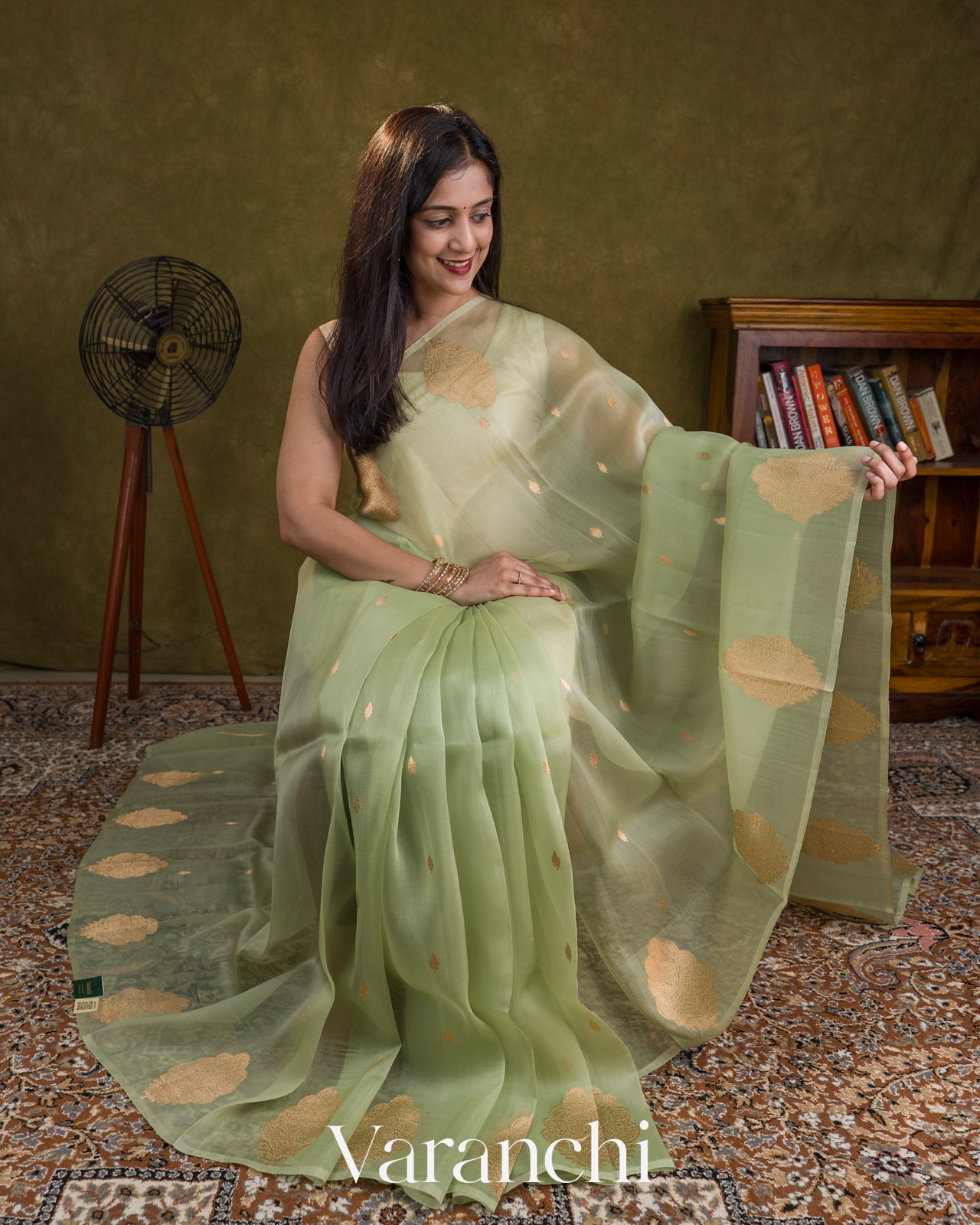Mint Green Borderless Pure Kora Silk Handloom Saree