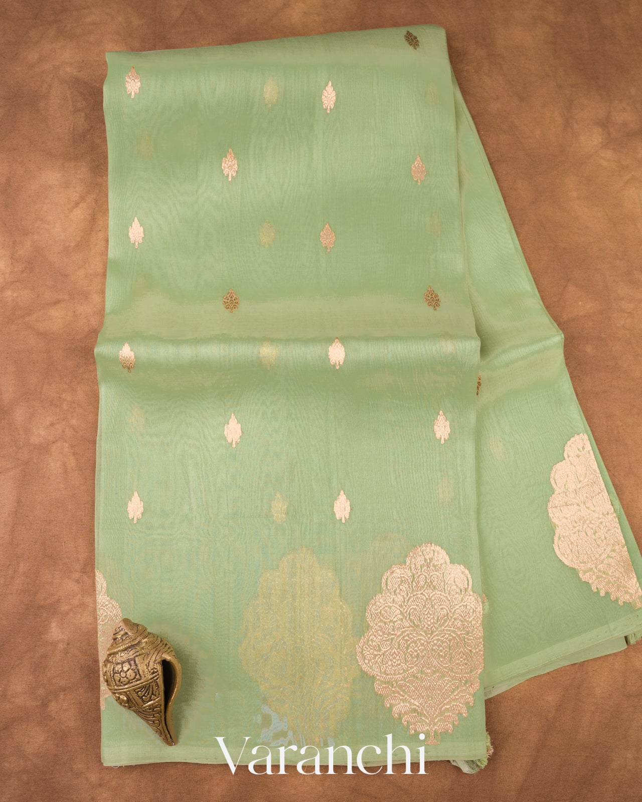 Mint Green Borderless Pure Kora Silk Handloom Saree