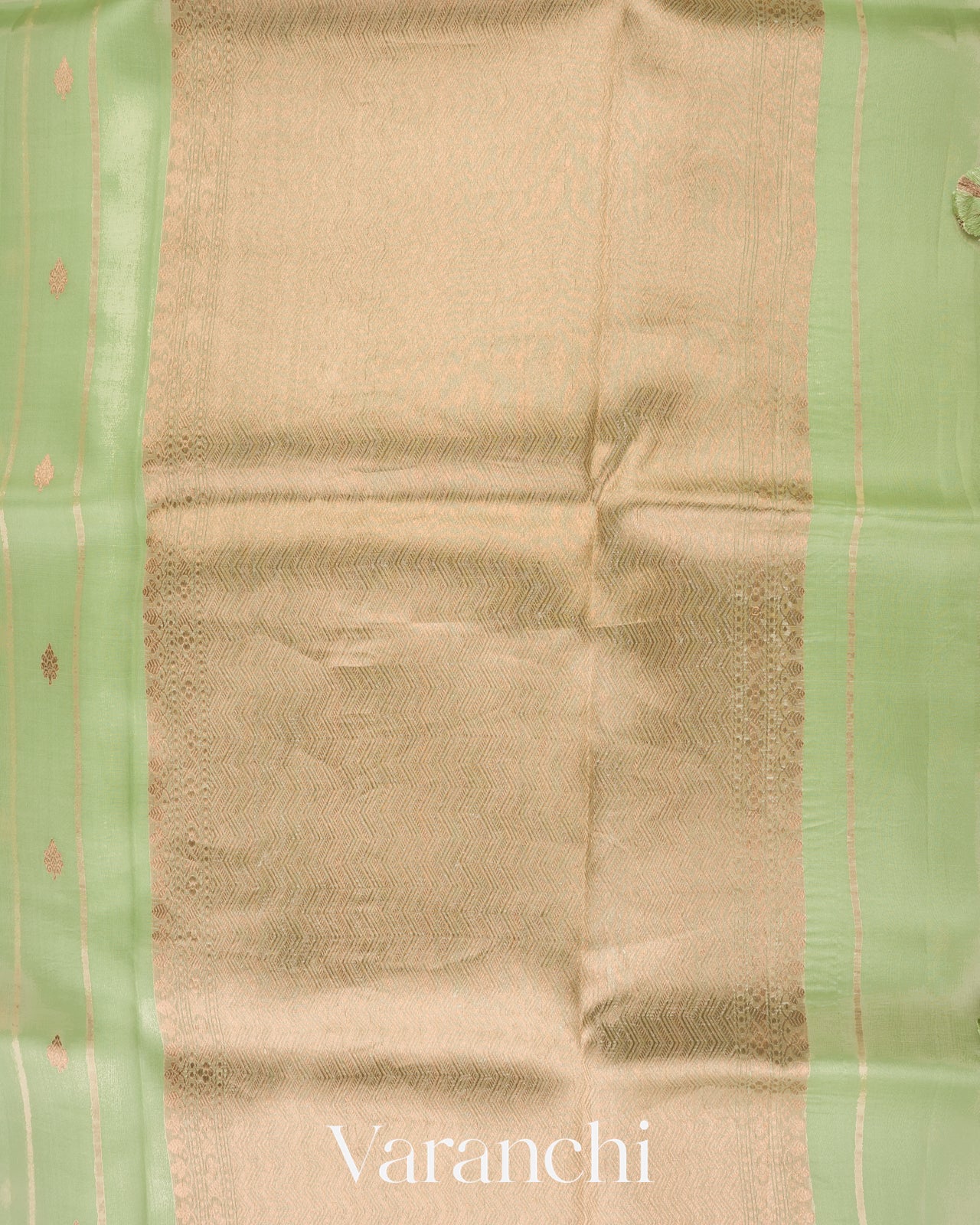 Mint Green Borderless Pure Kora Silk Handloom Saree