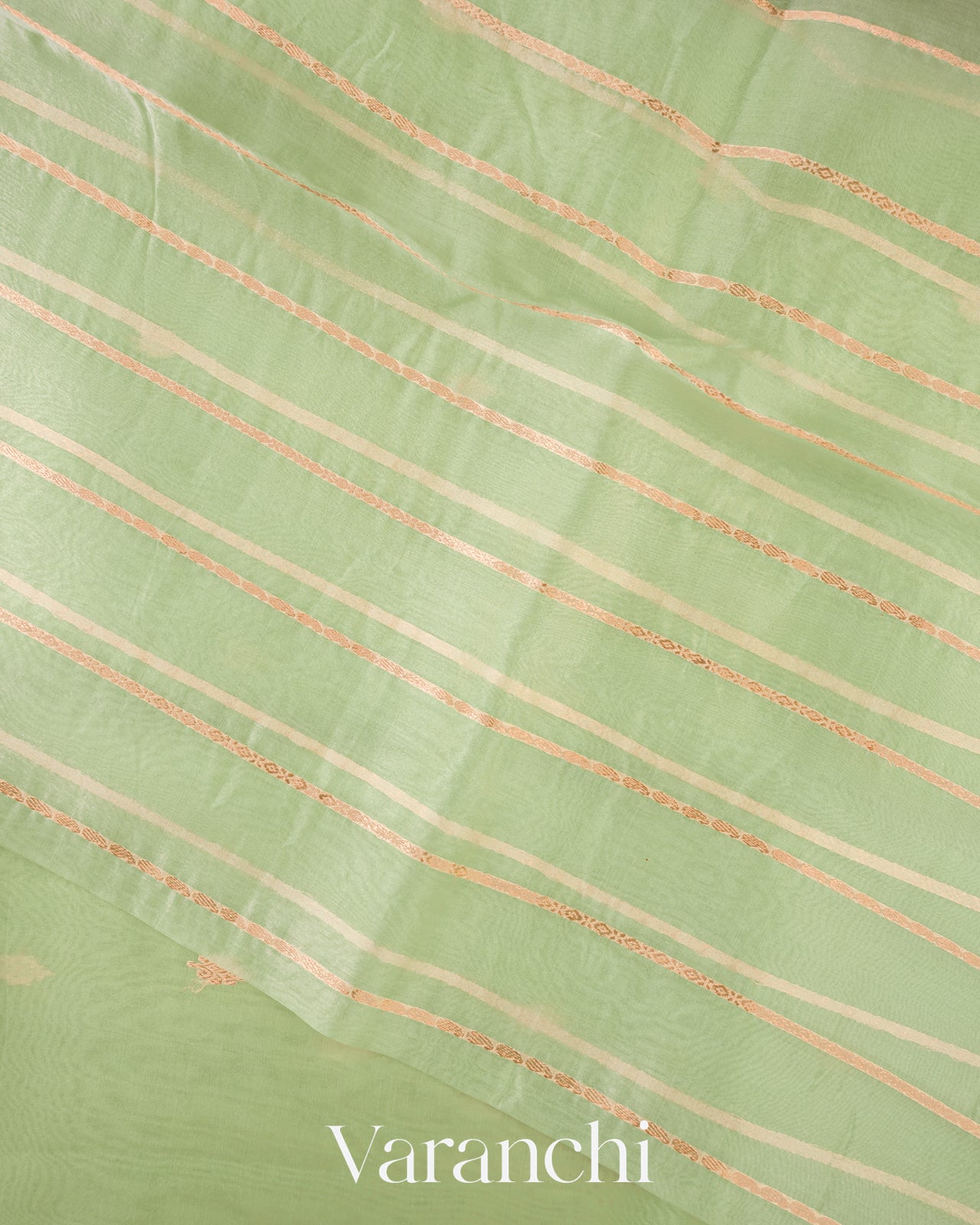 Mint Green Borderless Pure Kora Silk Handloom Saree