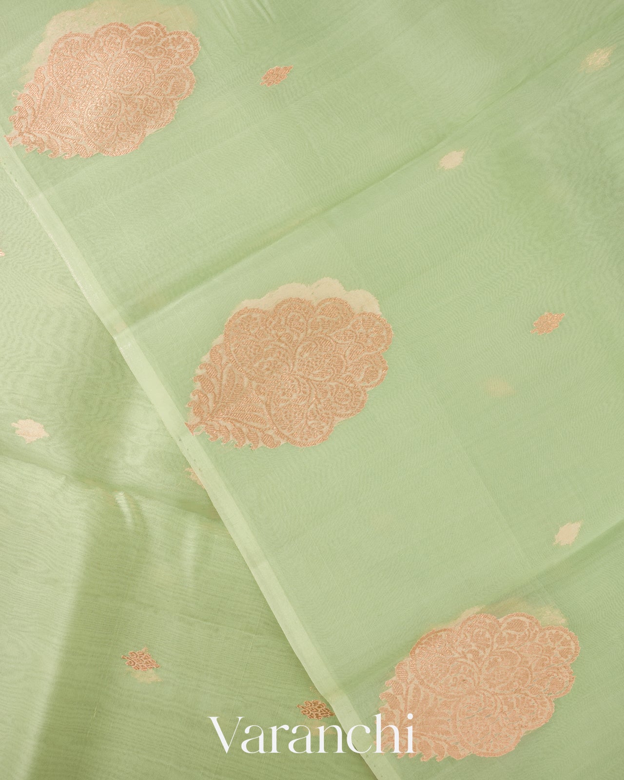 Mint Green Borderless Pure Kora Silk Handloom Saree