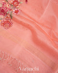 Baby Pink Cross Stitch Embroidered Pure Kora Silk Saree