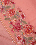 Baby Pink Cross Stitch Embroidered Pure Kora Silk Saree