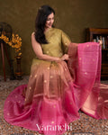 Pink Floral Embroidered Ombre-Dyed Pure Tissue Kora Silk Saree 