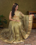 Sage Green Floral Printed Pure Kora Silk Saree