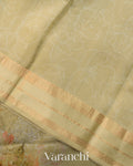 Sage Green Floral Printed Pure Kora Silk Saree