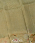 Sage Green Floral Printed Pure Kora Silk Saree