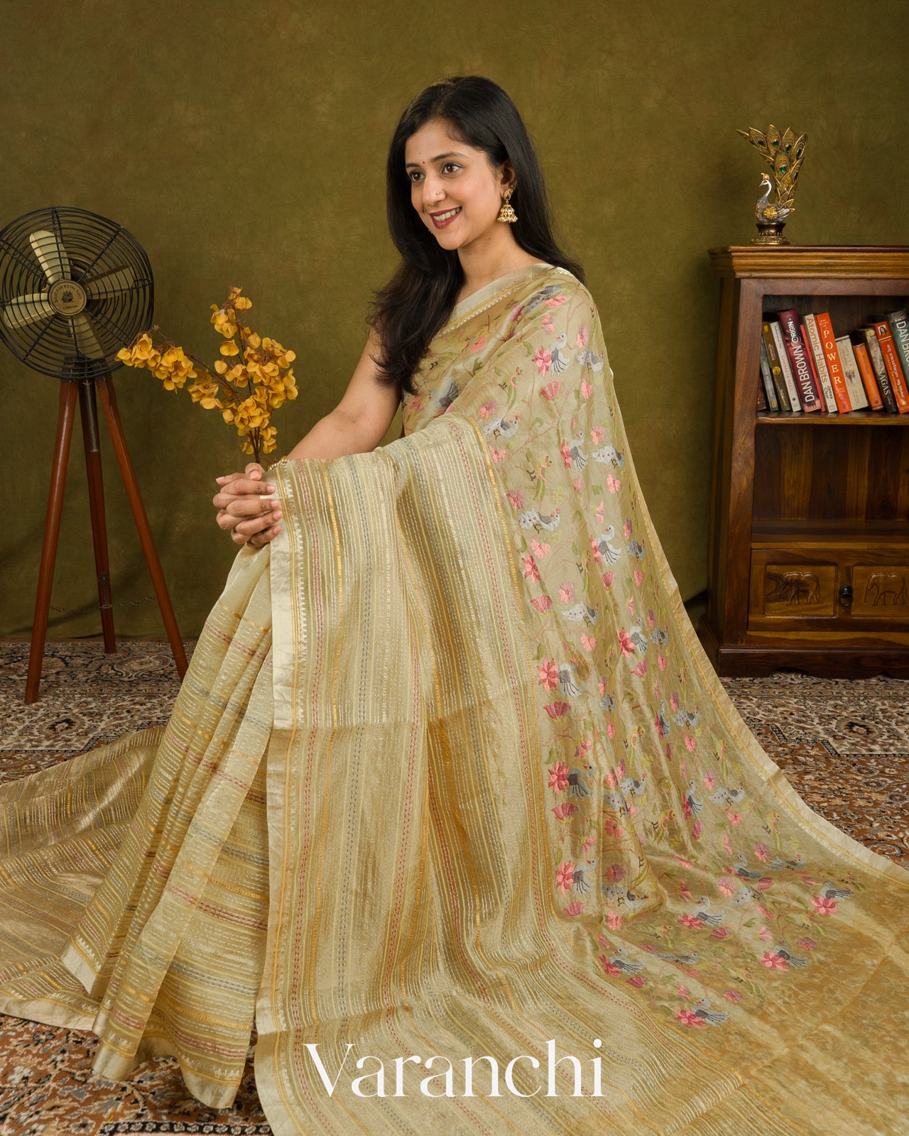 Light Mustard Paithani Embroidered Pure Tissue Kora Silk Saree