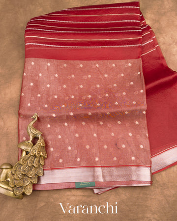Maroon Tissue Pure Kora Silk Saree