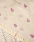 Pearl White Embroidered Pure Tissue Kora Silk Saree