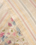 Pearl White Embroidered Pure Tissue Kora Silk Saree