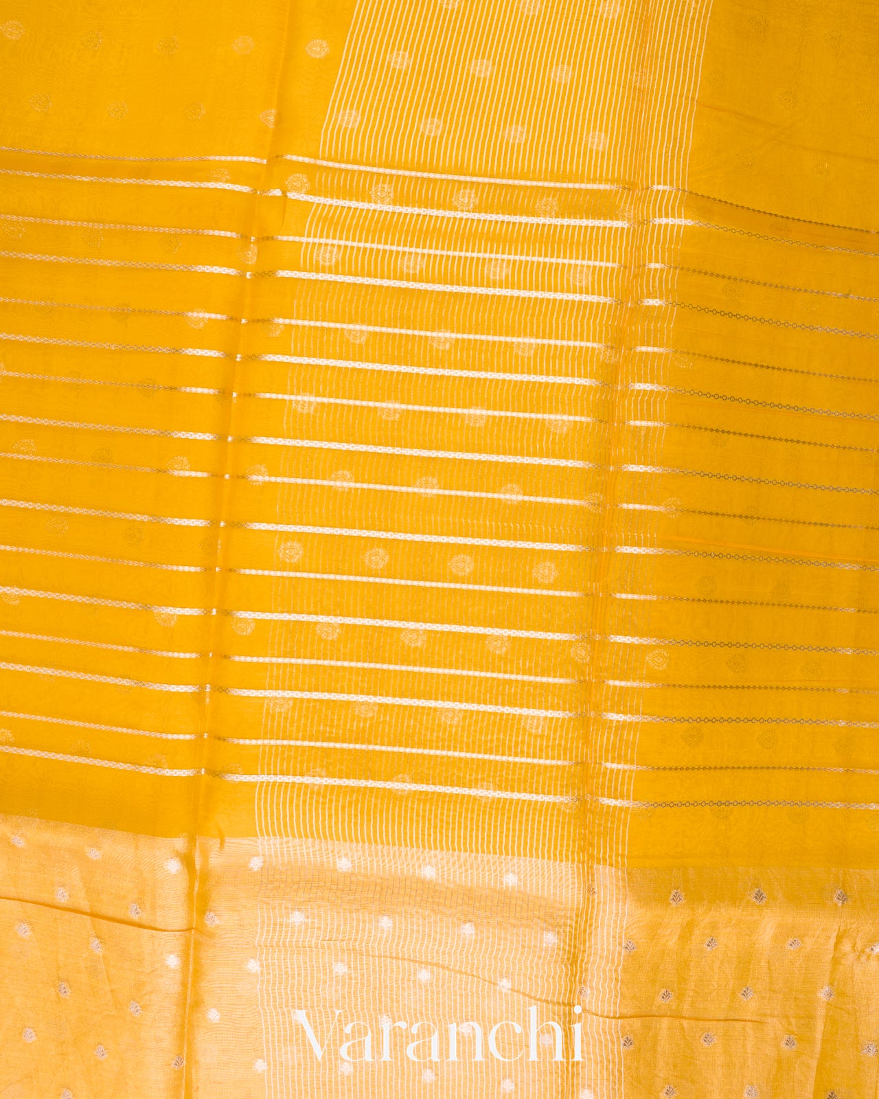 Bright Yellow Tissue Pure Kora Silk Saree