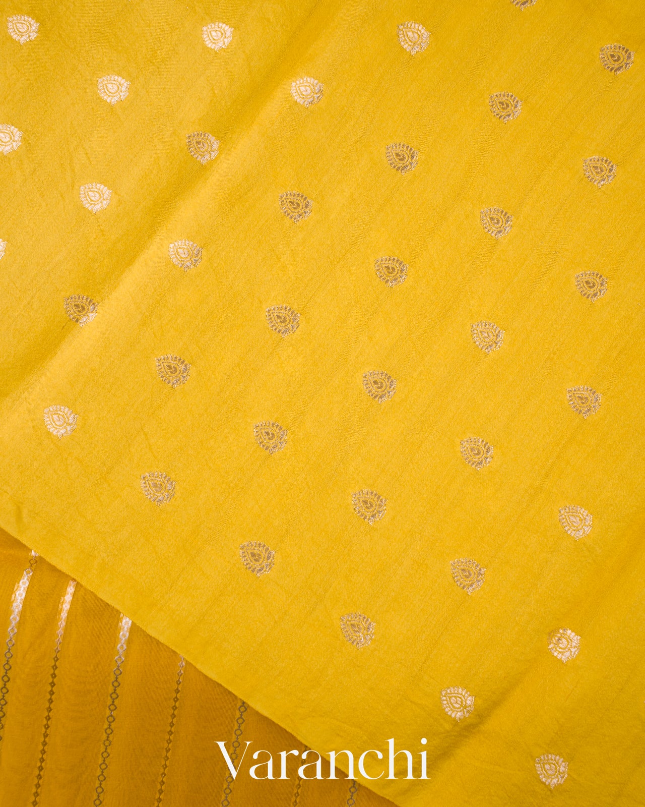 Bright Yellow Tissue Pure Kora Silk Saree