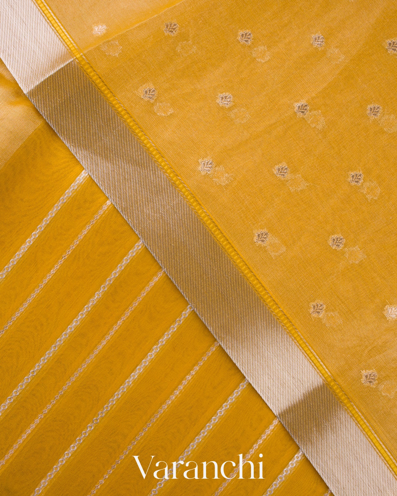 Bright Yellow Tissue Pure Kora Silk Saree
