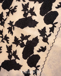 Off White and Black Applique and Embroidered Pure Kora Silk Saree