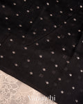 Off White and Black Applique and Embroidered Pure Kora Silk Saree