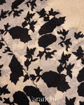 Off White and Black Applique and Embroidered Pure Kora Silk Saree