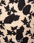 Off White and Black Applique and Embroidered Pure Kora Silk Saree