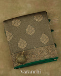Bottle Green Floral Butta Pure Kora Silk Saree