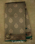 Bottle Green Floral Butta Pure Kora Silk Saree