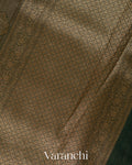 Bottle Green Floral Butta Pure Kora Silk Saree