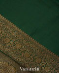 Bottle Green Floral Butta Pure Kora Silk Saree