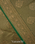 Bottle Green Floral Butta Pure Kora Silk Saree