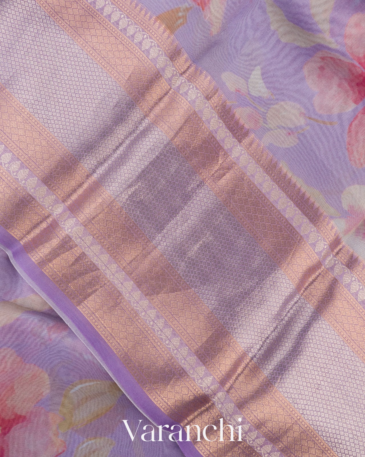 lavender–lilac Floral Printed Pure Kora Silk Saree