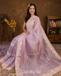 Lavender with Embroidered Border Pure Kora Silk Saree