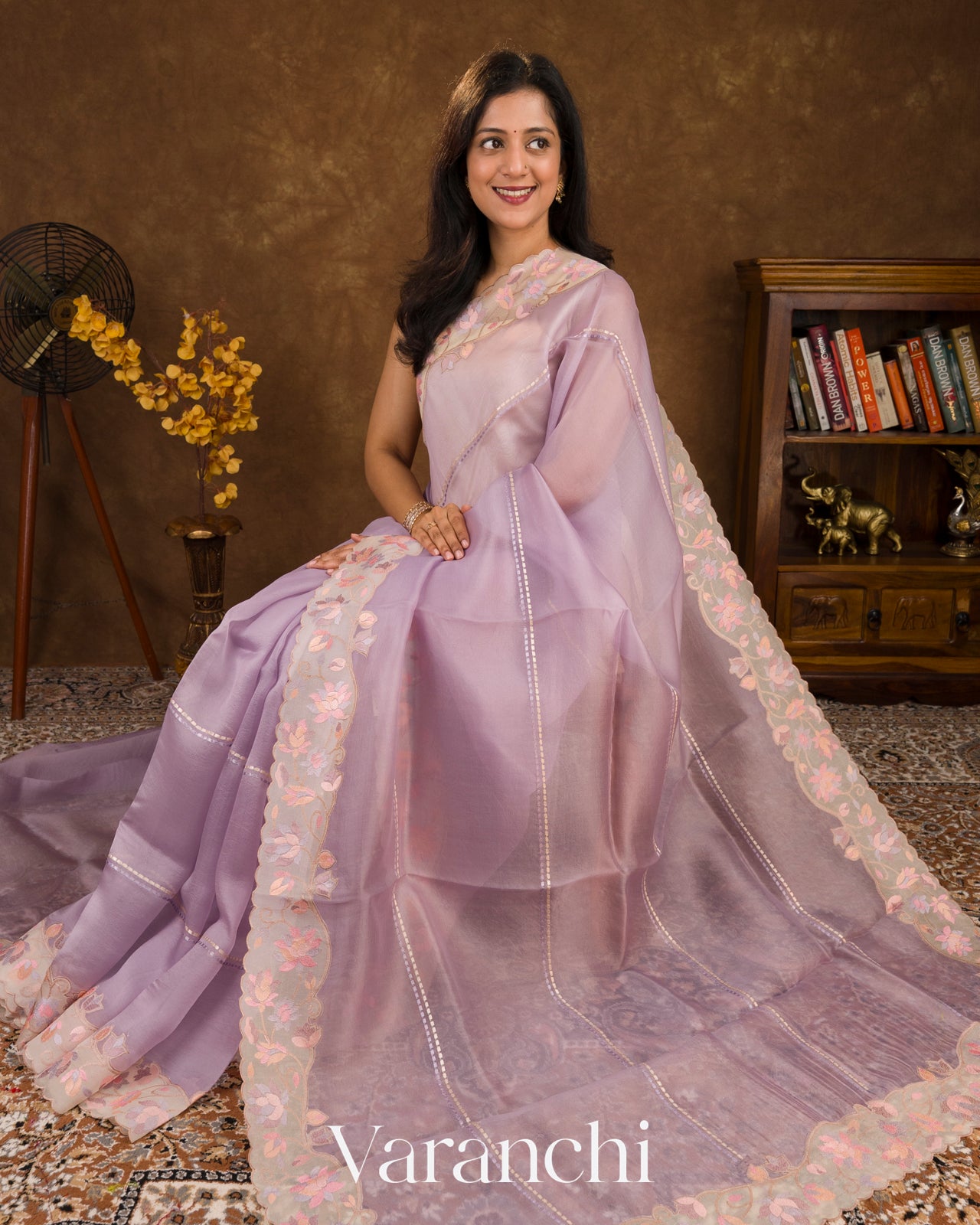 Lavender with Embroidered Border Pure Kora Silk Saree