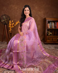 Lilac Floral Printed Pure Kora Silk Saree