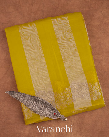 Light Mehandi Green Tissue Striped Pure Kora Silk Saree