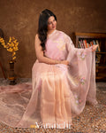 Baby Pink Floral Applique and Embroidered Pure Kora Silk Saree