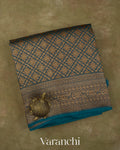 Teal Blue Floral Jaal Pure Kora Silk Saree